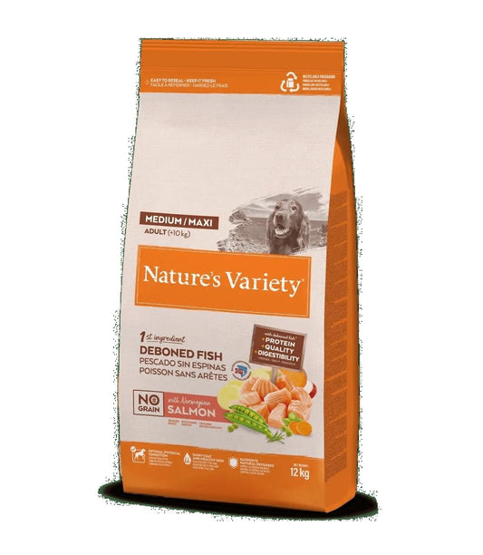 NATURES VARIETY DOG ORIGINAL NO GRAIN MEDIUM ADULT SALMON 10 KGS.