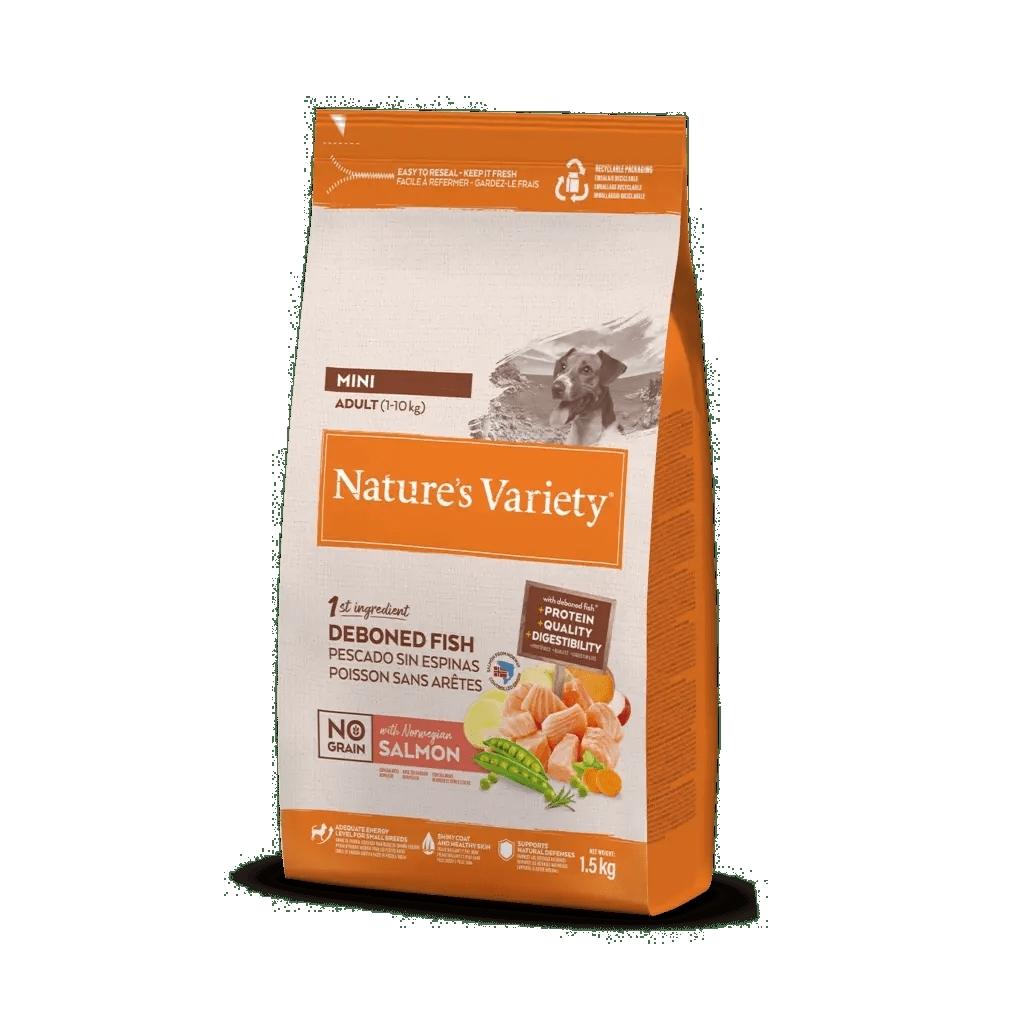 NATURES VARIETY DOG ORIGINAL NO GRAIN MINI ADULT SALMON 1,5 KGS.